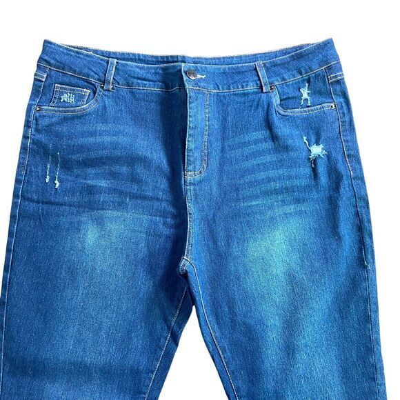 JY Jeans Womens Blue Denim Stretch Fringe Leg Distressed Size XL - Picture 3 of 11